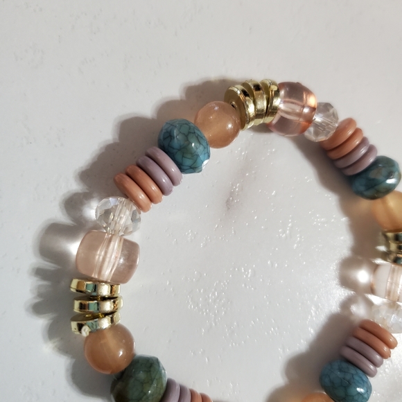 Multi-color beads gold tone Tree of Life Charm Stretch Bracelet - Picture 5 of 11